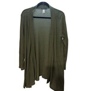 Adar Olive Green Open-Front Cardigan – Lightweight Draped Layer